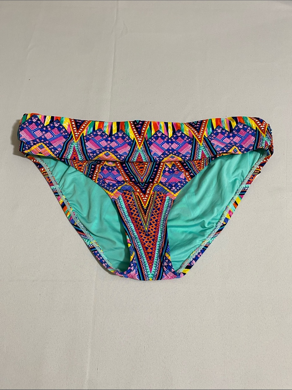 LA BLANCA Aztec Pattern Fold-Over Hipster Bikini Bottom Size 4
